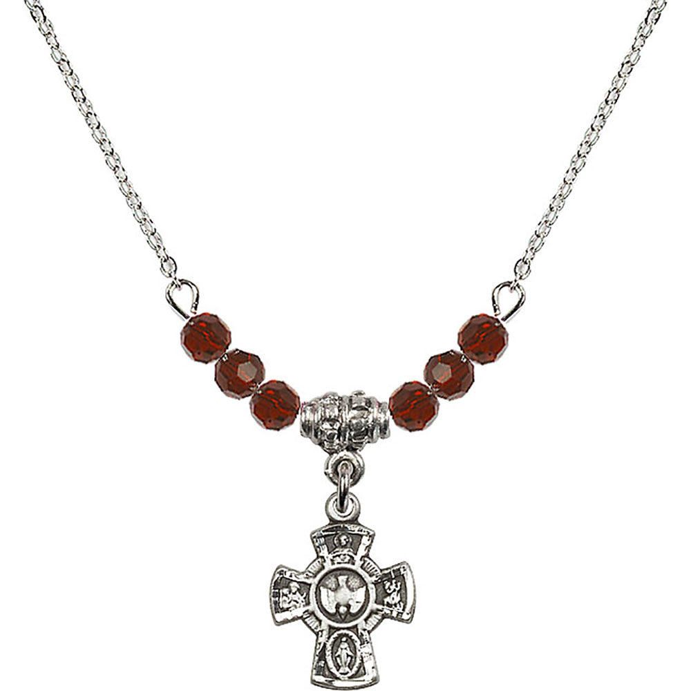 Sterling Silver 5-Way Birthstone Necklace with Garnet Beads - 3145