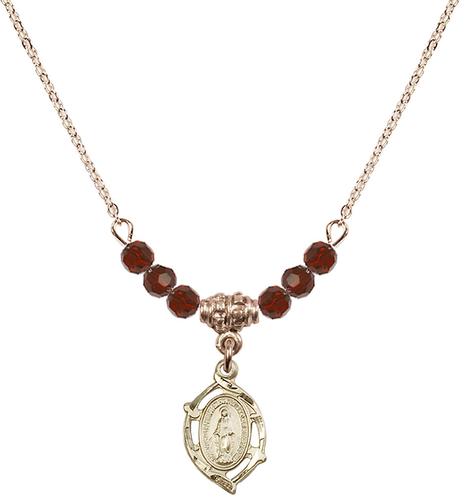 14kt Gold Filled Miraculous Birthstone Necklace with Garnet Beads - 4152