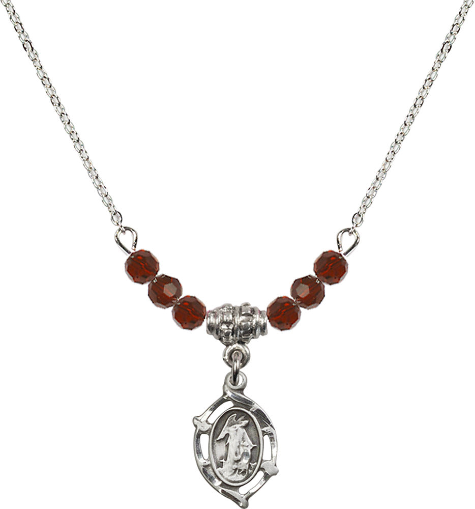 Sterling Silver Guardian Angel Birthstone Necklace with Garnet Beads - 4154