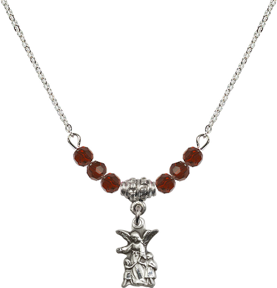 Sterling Silver Guardian Angel Birthstone Necklace with Garnet Beads - 4253