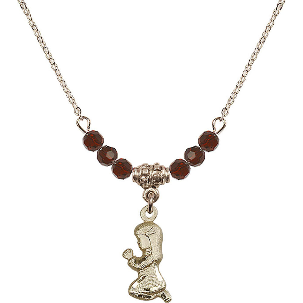 14kt Gold Filled Praying Girl Birthstone Necklace with Garnet Beads - 4262