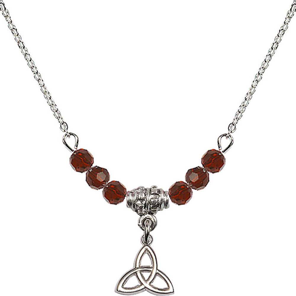 Sterling Silver Trinity Irish Knot Birthstone Necklace with Garnet Beads - 5100