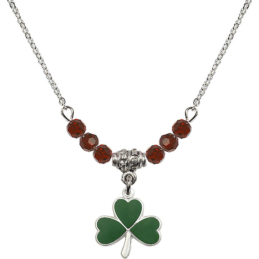 Sterling Silver Shamrock Birthstone Necklace with Garnet Beads - 5243