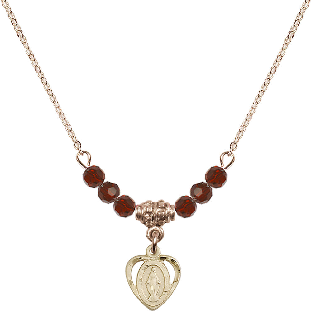 14kt Gold Filled Miraculous Birthstone Necklace with Garnet Beads - 5401