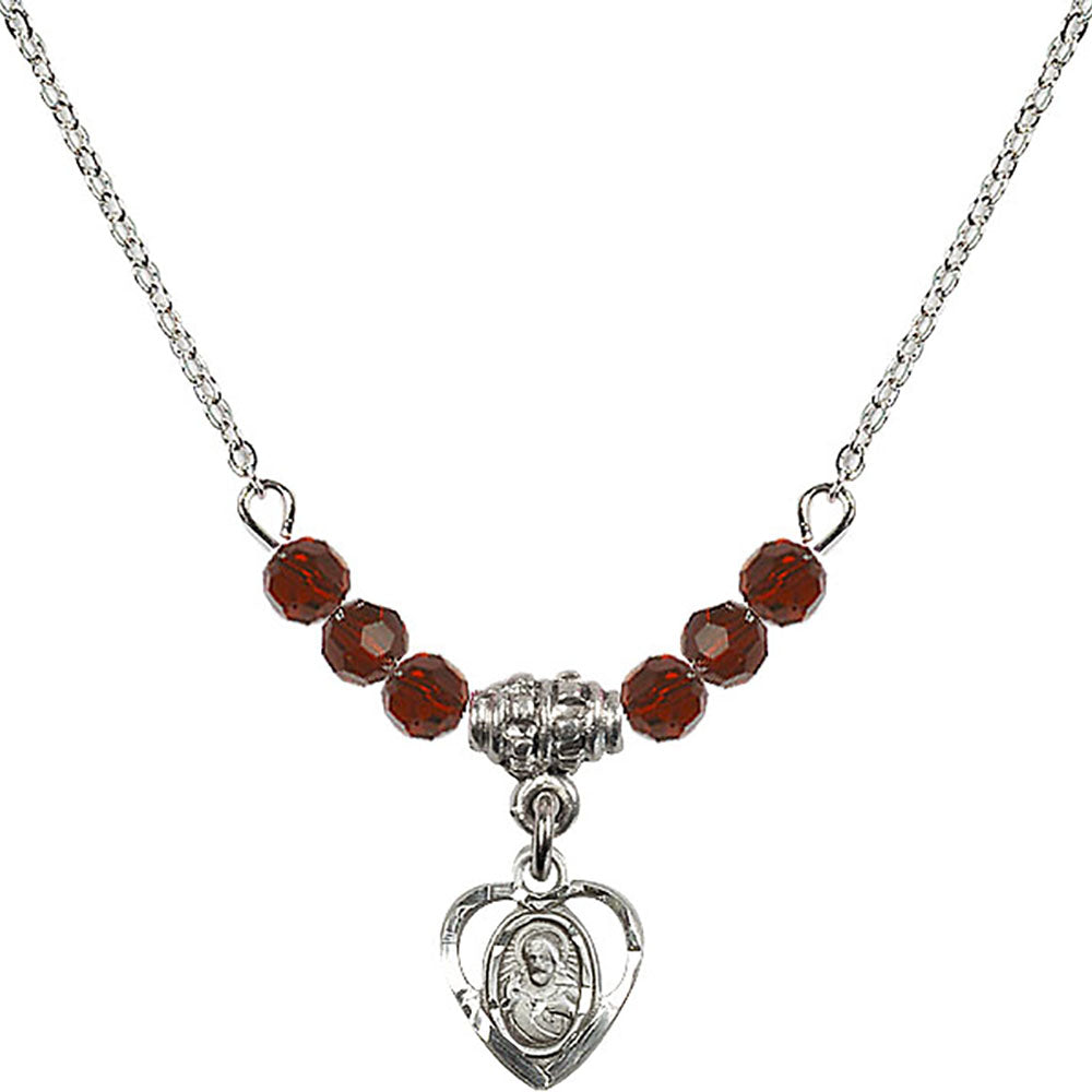 Sterling Silver Scapular Birthstone Necklace with Garnet Beads - 5402