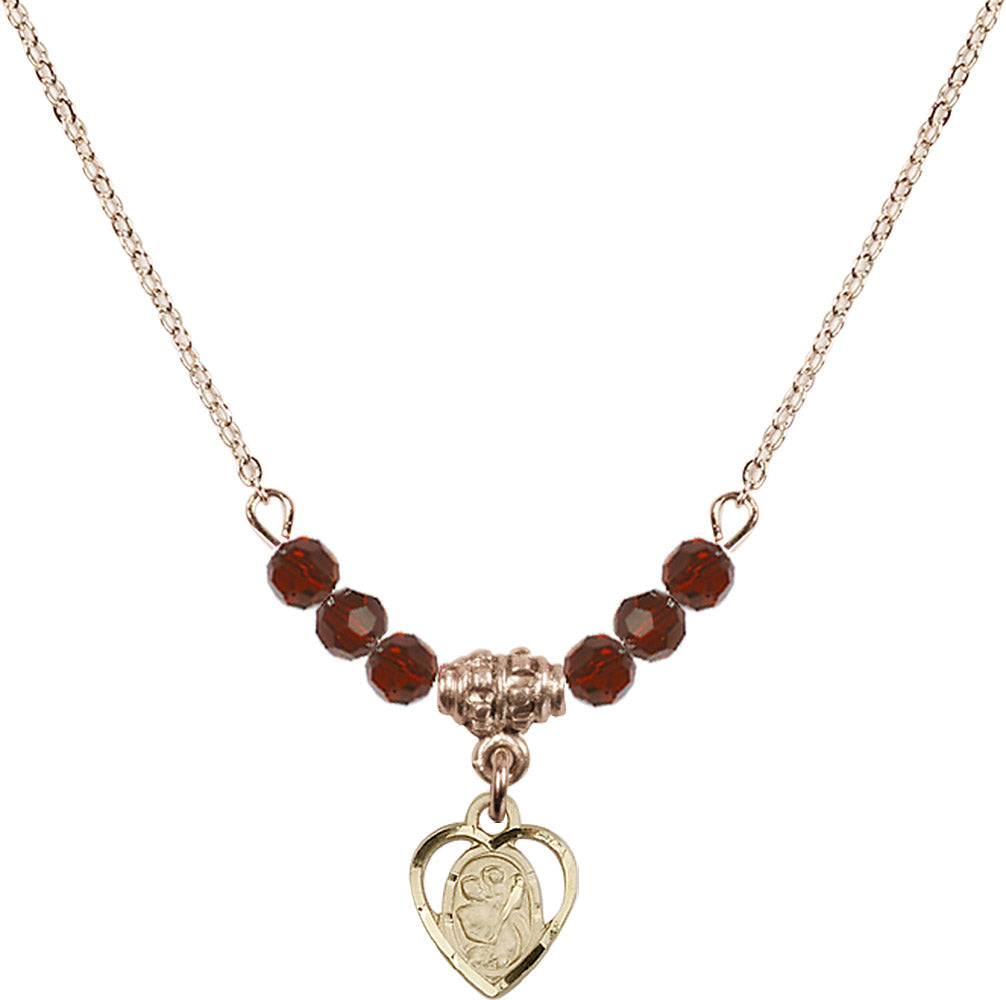 14kt Gold Filled Saint Christopher Birthstone Necklace with Garnet Beads - 5403
