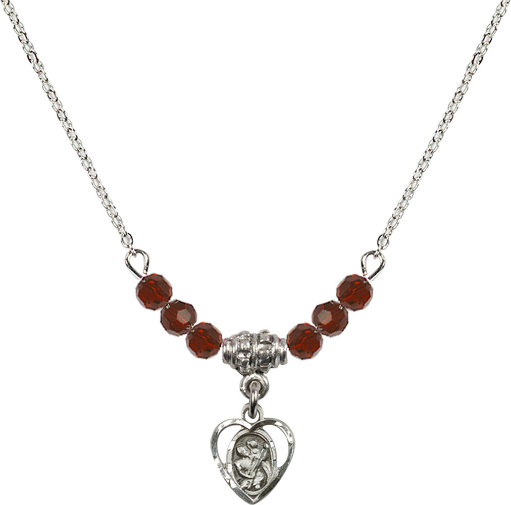 Sterling Silver Saint Christopher Birthstone Necklace with Garnet Beads - 5403