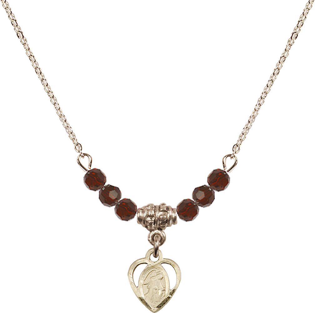 14kt Gold Filled Guardian Angel Birthstone Necklace with Garnet Beads - 5407