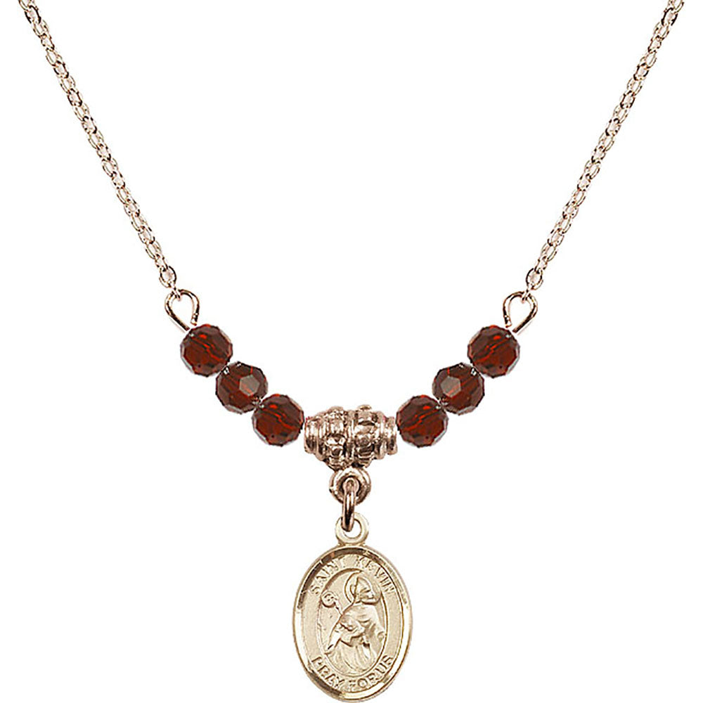 14kt Gold Filled Saint Kevin Birthstone Necklace with Garnet Beads - 9062