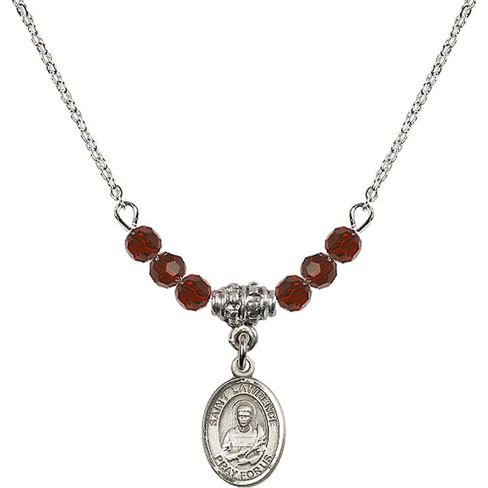 Sterling Silver Saint Lawrence Birthstone Necklace with Garnet Beads - 9063