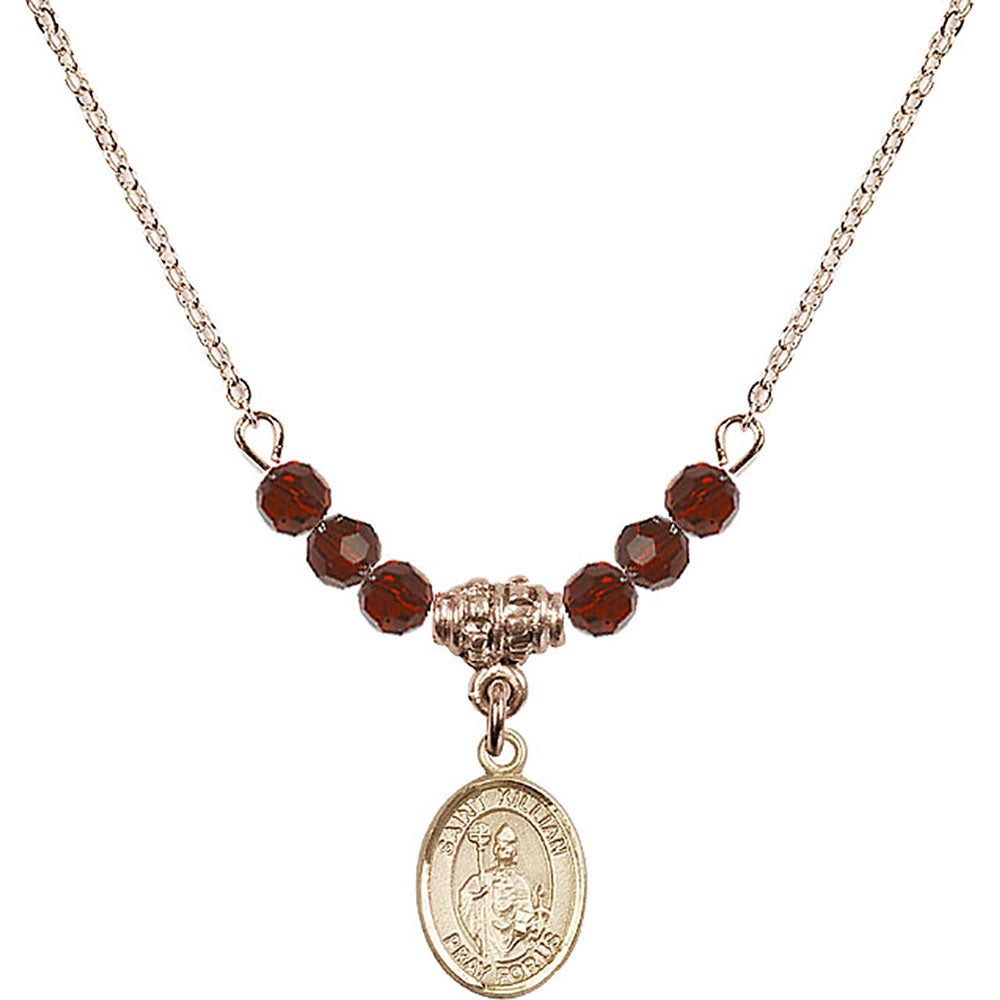 14kt Gold Filled Saint Kilian Birthstone Necklace with Garnet Beads - 9067