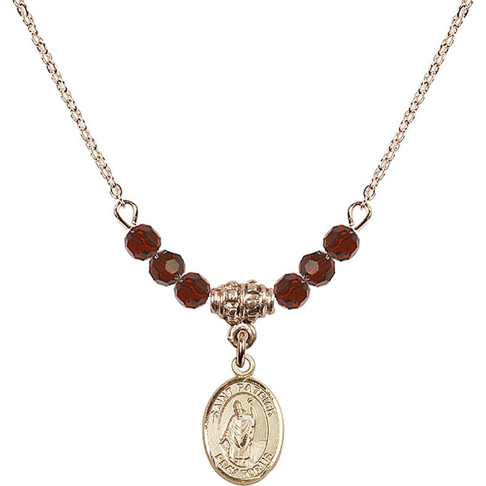 14kt Gold Filled Saint Patrick Birthstone Necklace with Garnet Beads - 9084
