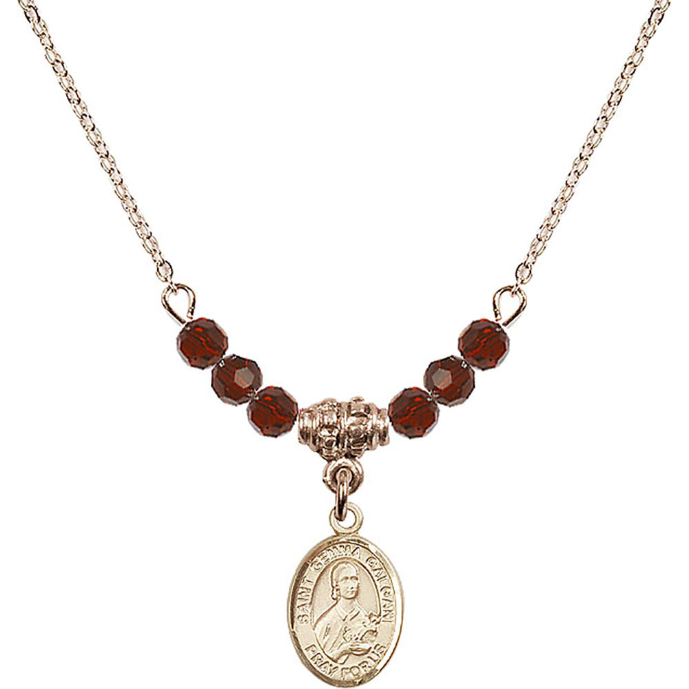 14kt Gold Filled Saint Gemma Galgani Birthstone Necklace with Garnet Beads - 9130