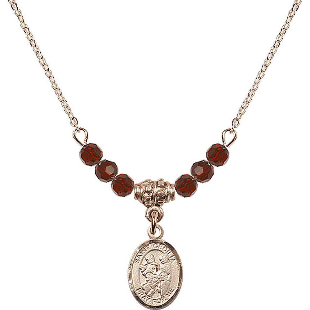 14kt Gold Filled Saint Cecilia / Marching Band Birthstone Necklace with Garnet Beads - 9179