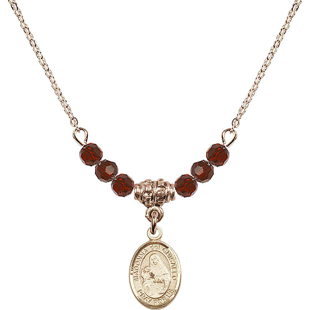 14kt Gold Filled Madonna del Ghisallo Birthstone Necklace with Garnet Beads - 9203
