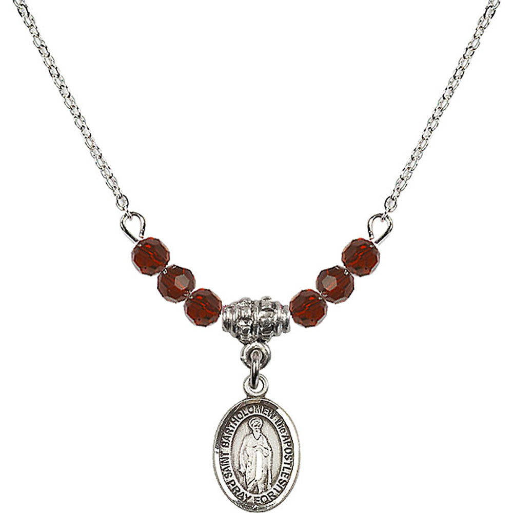 Sterling Silver Saint Bartholomew the Apostle Birthstone Necklace with Garnet Beads - 9238