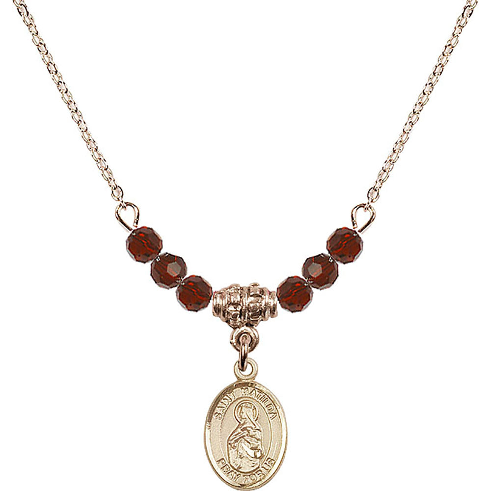14kt Gold Filled Saint Matilda Birthstone Necklace with Garnet Beads - 9239