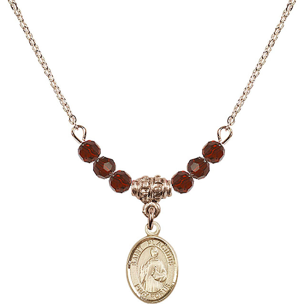 14kt Gold Filled Saint Placidus Birthstone Necklace with Garnet Beads - 9240