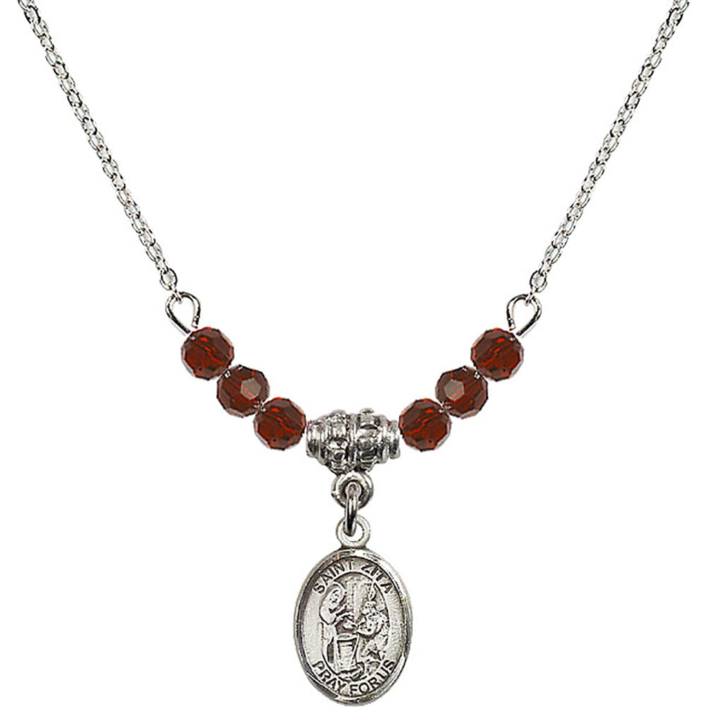 Sterling Silver Saint Zita Birthstone Necklace with Garnet Beads - 9244