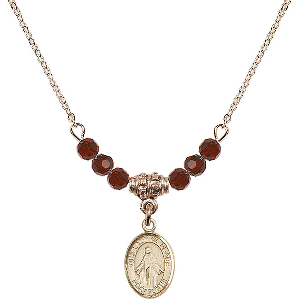 14kt Gold Filled Our Lady of Peace Birthstone Necklace with Garnet Beads - 9245