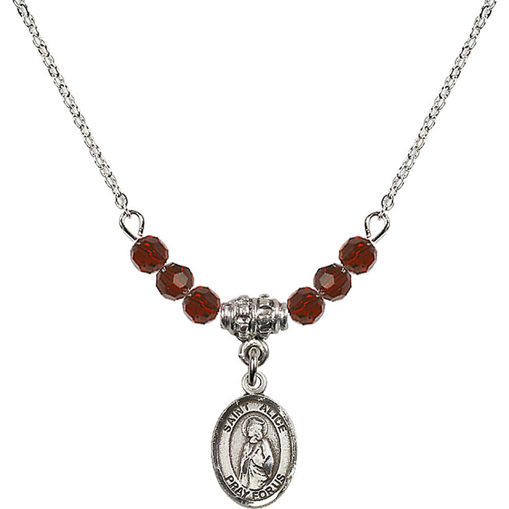 Sterling Silver Saint Alice Birthstone Necklace with Garnet Beads - 9248