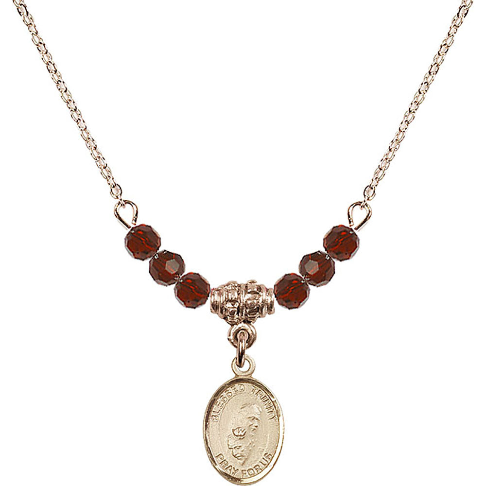 14kt Gold Filled Blessed Trinity Birthstone Necklace with Garnet Beads - 9249