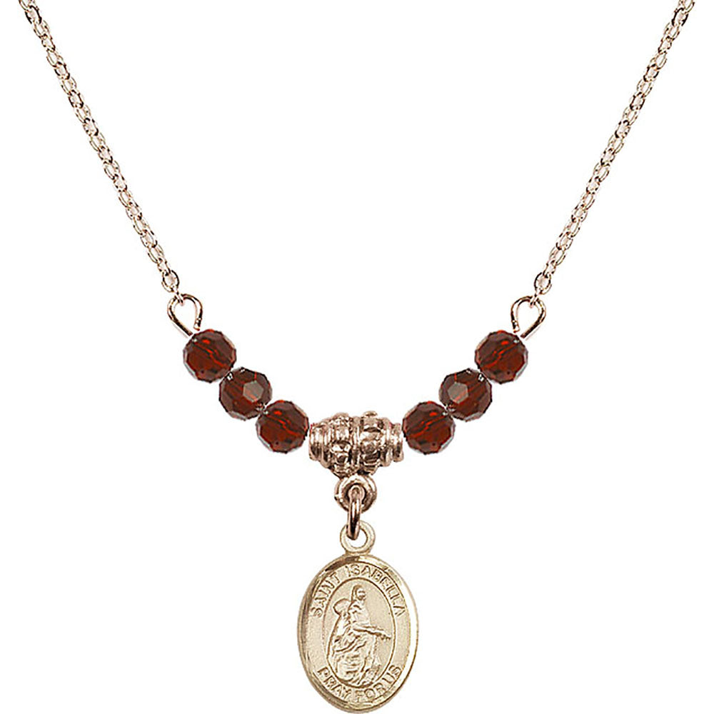 14kt Gold Filled Saint Isabella of Portugal Birthstone Necklace with Garnet Beads - 9250