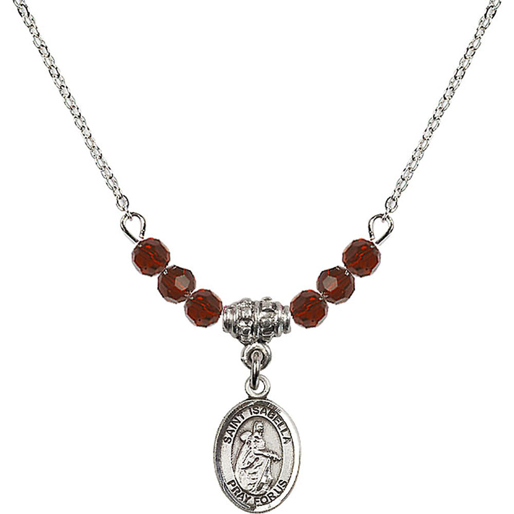 Sterling Silver Saint Isabella of Portugal Birthstone Necklace with Garnet Beads - 9250