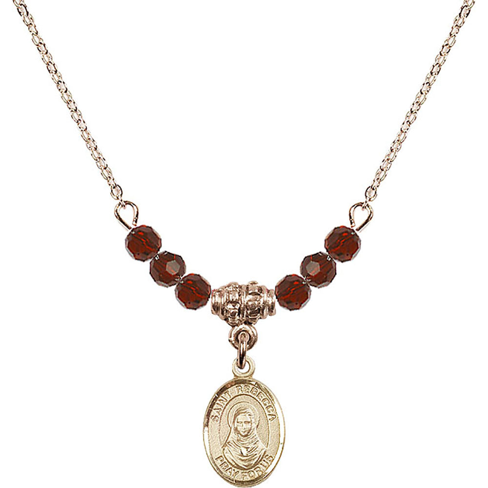 14kt Gold Filled Saint Rebecca Birthstone Necklace with Garnet Beads - 9252