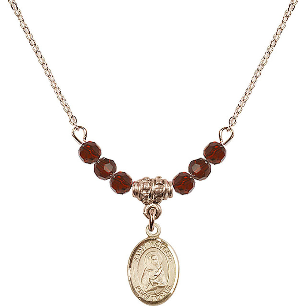 14kt Gold Filled Saint Victoria Birthstone Necklace with Garnet Beads - 9253