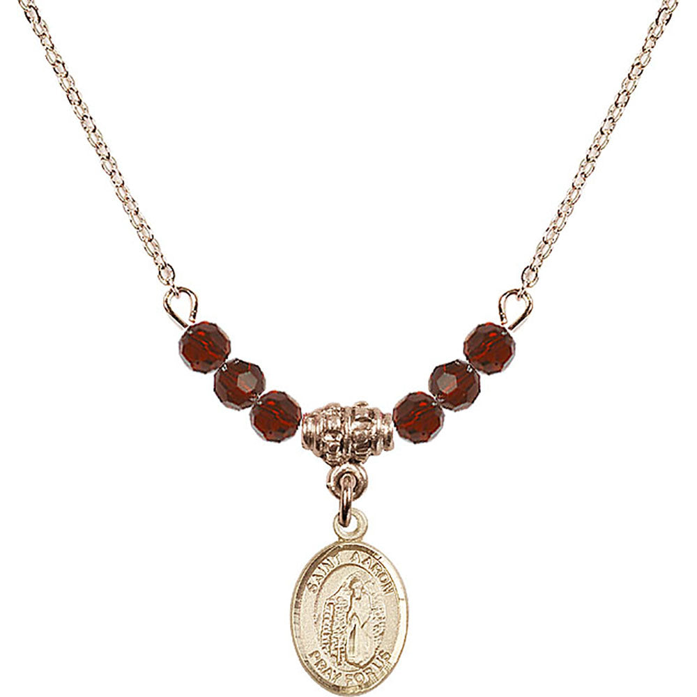 14kt Gold Filled Saint Aaron Birthstone Necklace with Garnet Beads - 9254