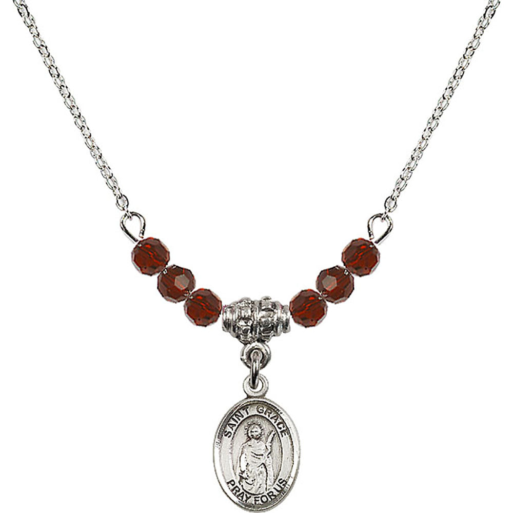 Sterling Silver Saint Grace Birthstone Necklace with Garnet Beads - 9255