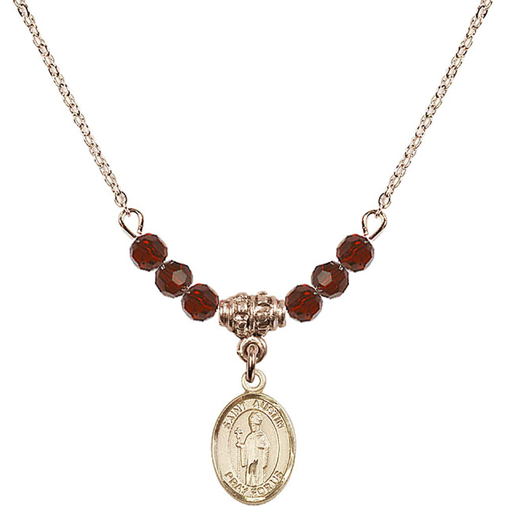 14kt Gold Filled Saint Austin Birthstone Necklace with Garnet Beads - 9256
