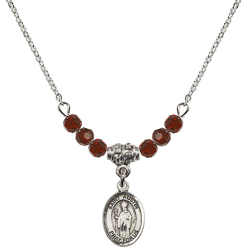 Sterling Silver Saint Austin Birthstone Necklace with Garnet Beads - 9256