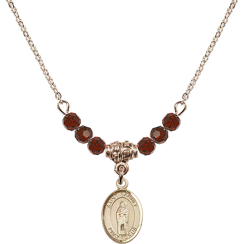 14kt Gold Filled Saint Samuel Birthstone Necklace with Garnet Beads - 9259
