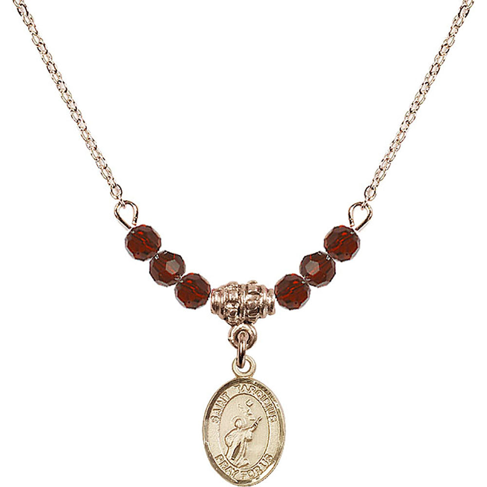 14kt Gold Filled Saint Tarcisius Birthstone Necklace with Garnet Beads - 9261