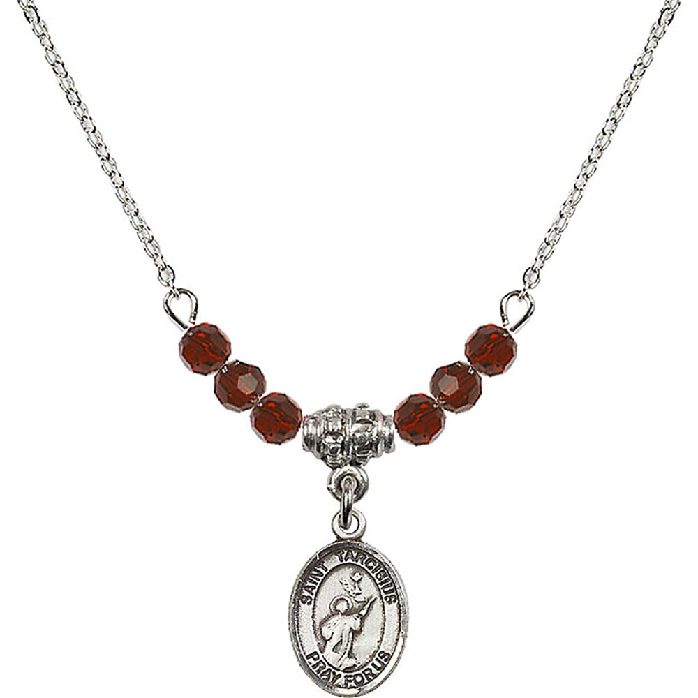 Sterling Silver Saint Tarcisius Birthstone Necklace with Garnet Beads - 9261