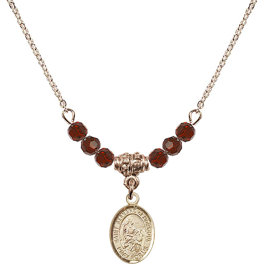 14kt Gold Filled Saint Bernard of Montjoux Birthstone Necklace with Garnet Beads - 9264