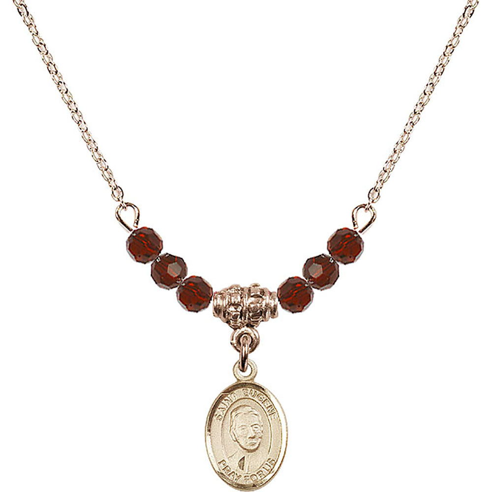 14kt Gold Filled Saint Eugene de Mazenod Birthstone Necklace with Garnet Beads - 9266