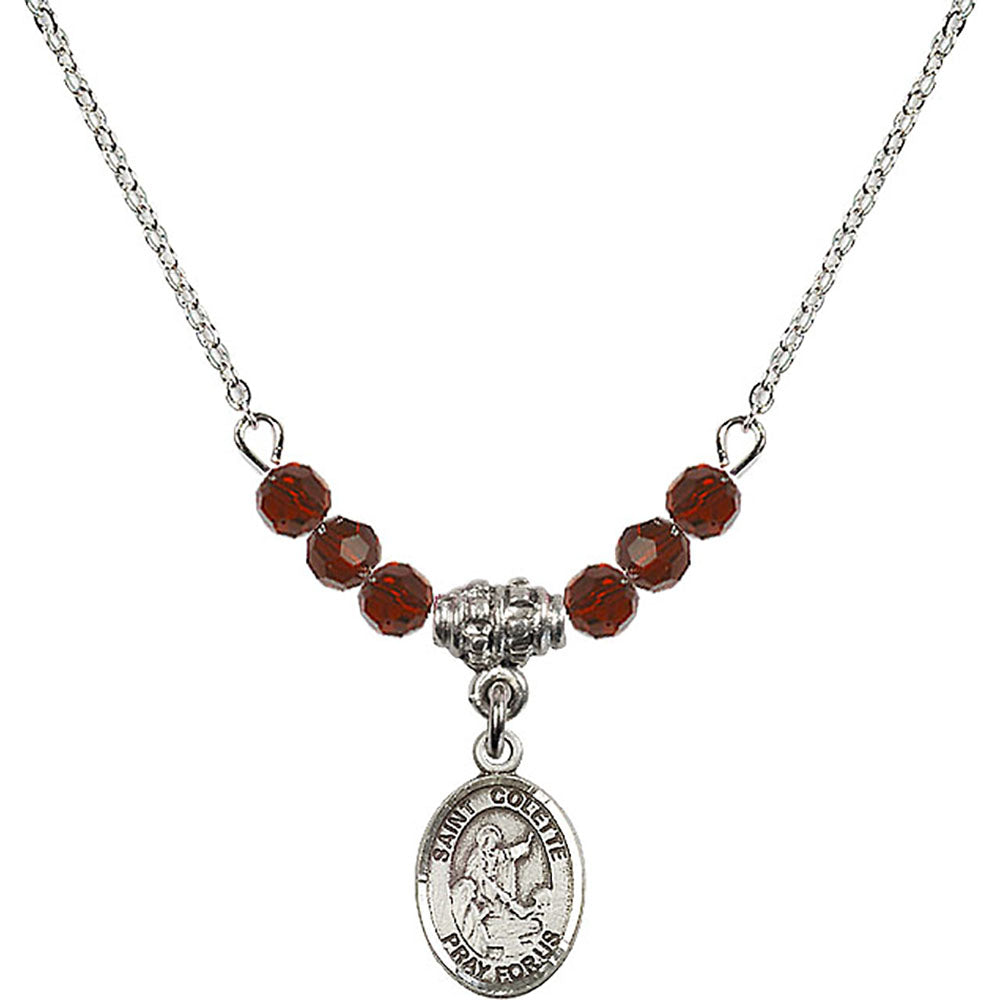 Sterling Silver Saint Colette Birthstone Necklace with Garnet Beads - 9268