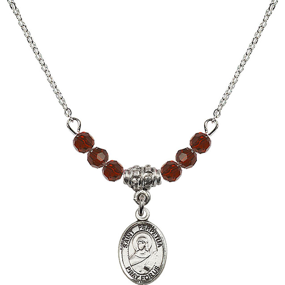 Sterling Silver Saint Perpetua Birthstone Necklace with Garnet Beads - 9272