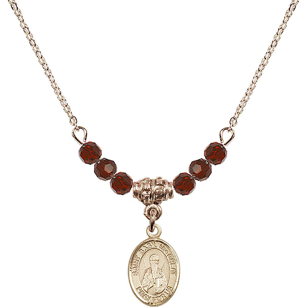 14kt Gold Filled Saint Basil the Great Birthstone Necklace with Garnet Beads - 9275