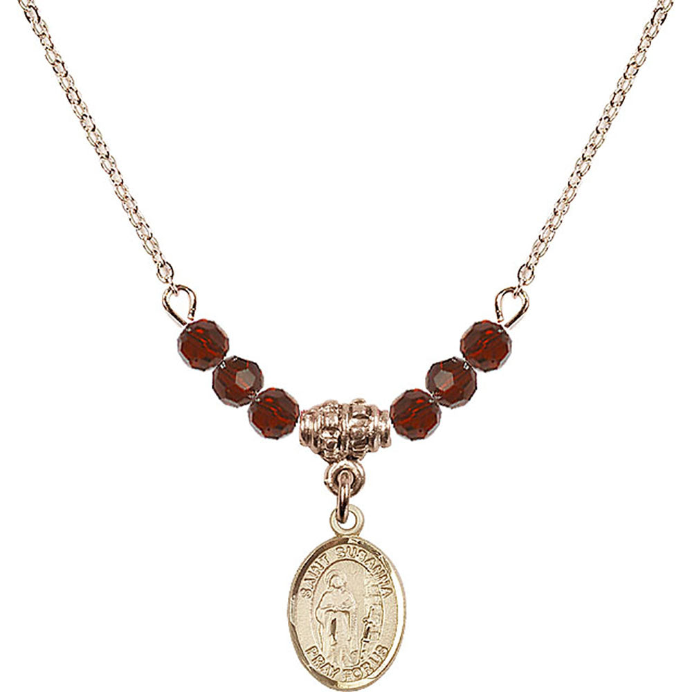 14kt Gold Filled Saint Susanna Birthstone Necklace with Garnet Beads - 9280
