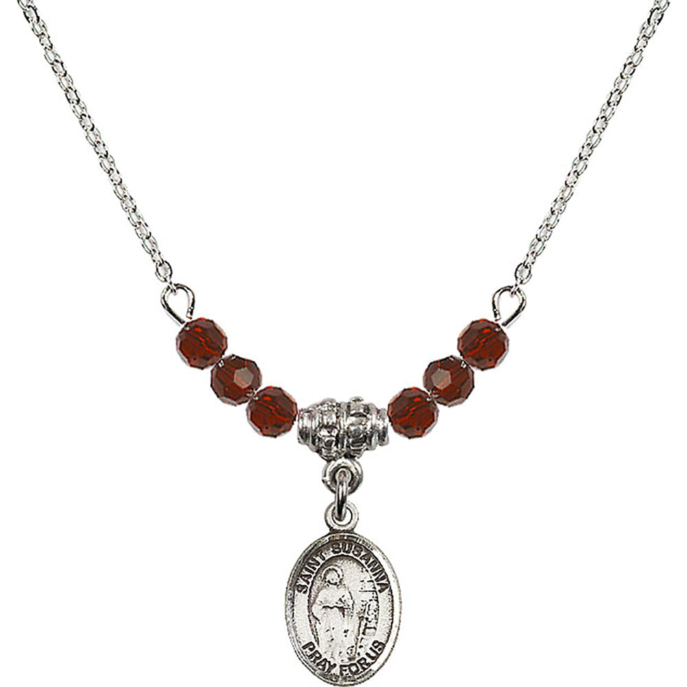 Sterling Silver Saint Susanna Birthstone Necklace with Garnet Beads - 9280