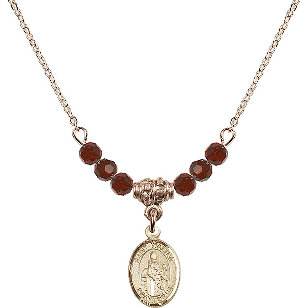 14kt Gold Filled Saint Walter of Pontoise Birthstone Necklace with Garnet Beads - 9285