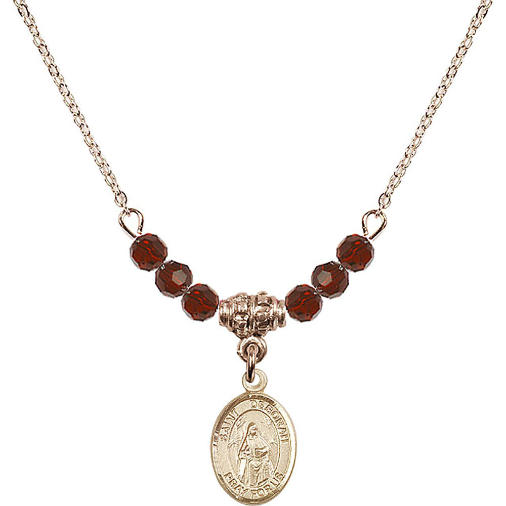 14kt Gold Filled Saint Deborah Birthstone Necklace with Garnet Beads - 9286