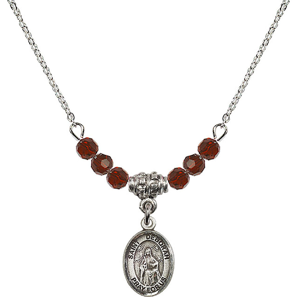 Sterling Silver Saint Deborah Birthstone Necklace with Garnet Beads - 9286
