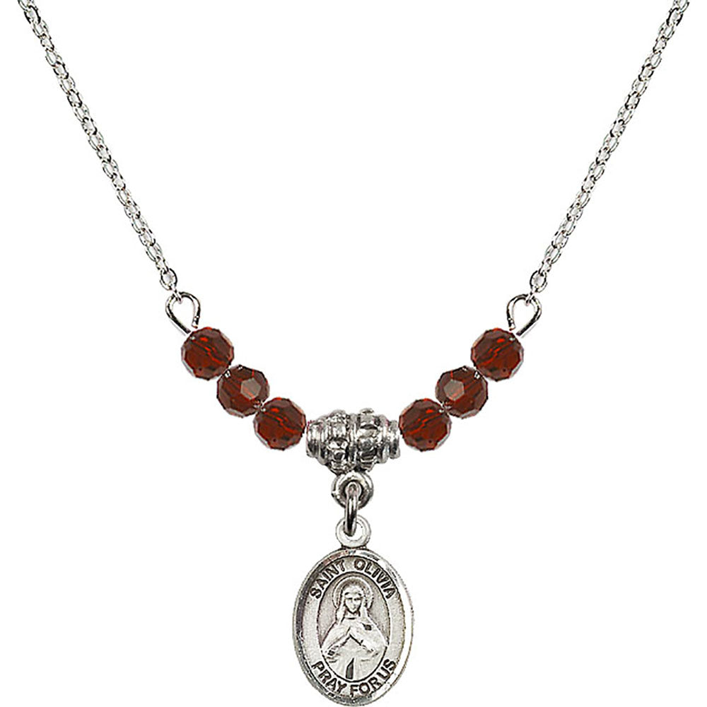 Sterling Silver Saint Olivia Birthstone Necklace with Garnet Beads - 9312