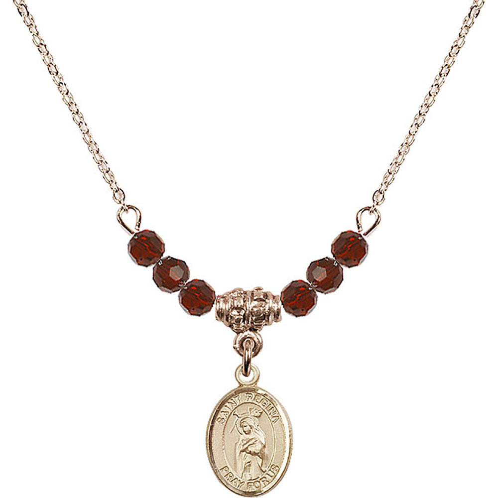 14kt Gold Filled Saint Regina Birthstone Necklace with Garnet Beads - 9335