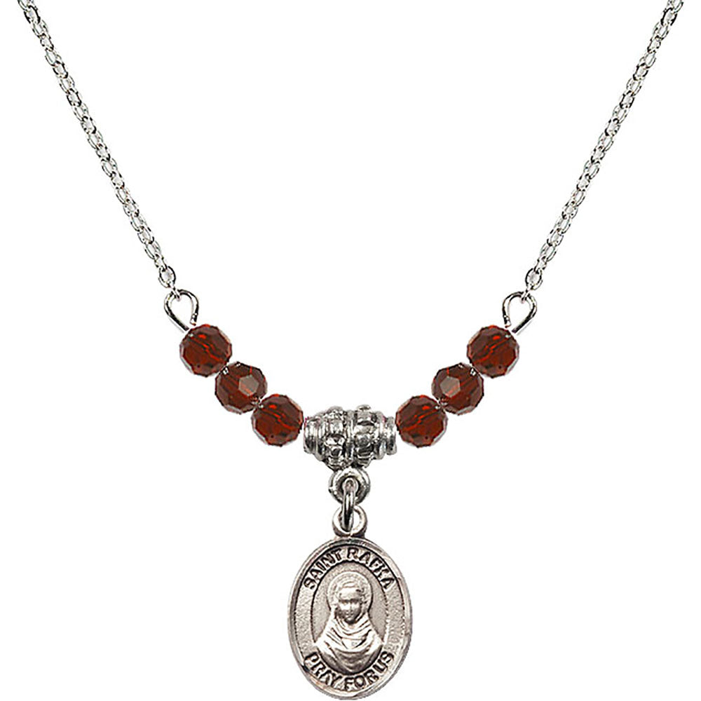 Sterling Silver Saint Rafka Birthstone Necklace with Garnet Beads - 9338